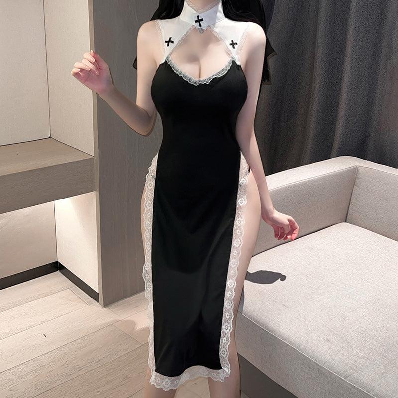 Fee et moi High Split Nun Costume Set - Jiumii Adult Store