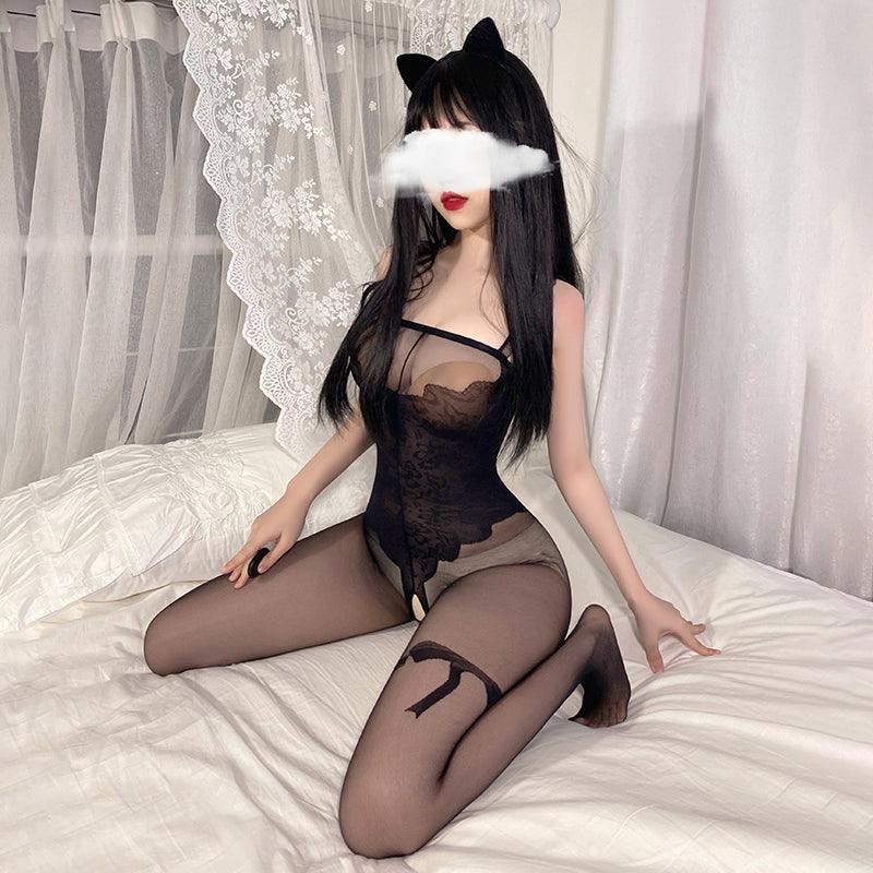 Fee et moi Jacquard Pattern Suspender Crotchless Bodystocking - Jiumii Adult Store