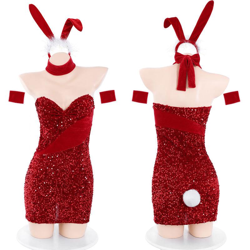 Fee et moi Shiny Velvet Bunny Costume Set 6 Pcs - Jiumii Adult Store