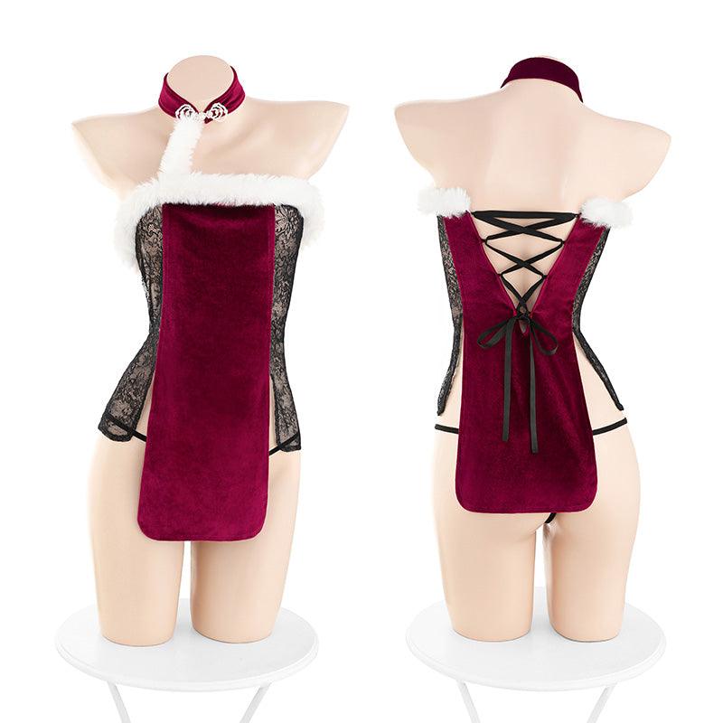 Fee et moi Velvet And Lace Cheongsam With Plush Neck - Jiumii Adult Store