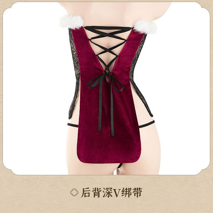 Fee et moi Velvet And Lace Cheongsam With Plush Neck - Jiumii Adult Store
