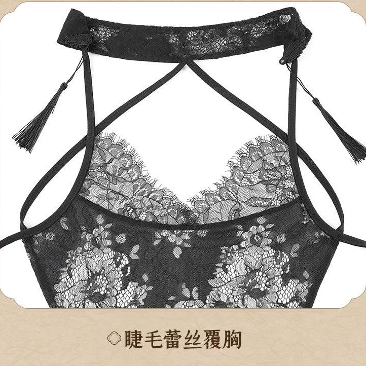 Fee et moi Vintage Fringed See-Through Lace Cheongsam - Jiumii Adult Store