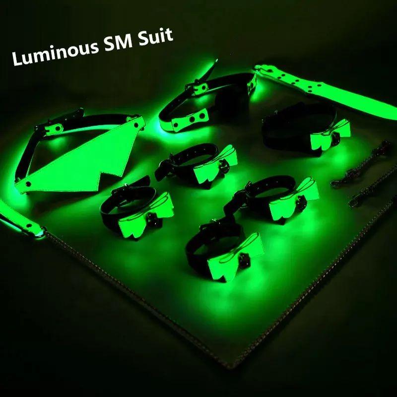 Mizzzee Luminous SM Set Fluorescent Bondage Kit Intimate Goods Handcuffs Slave BDSM Restraints Harness Sexy Adult Games Toy For Couples - Jiumii Adult Store