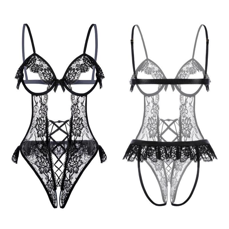 Plus Size Fee et moi Lace Open-up Crotchless Body With Hosiery - Jiumii Adult Store