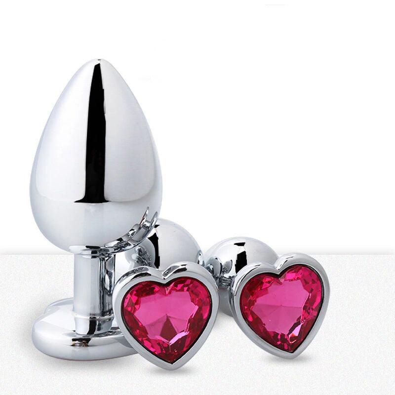 Seamless Metal Butt Plug Anal Plug With Heart Gem Small - Jiumii Adult Store