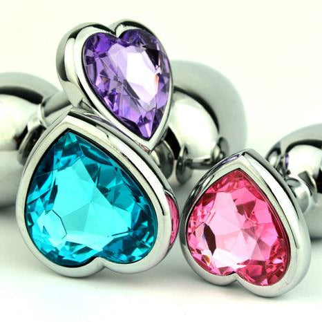Seamless Metal Butt Plug Anal Plug With Heart Gem Small - Jiumii Adult Store