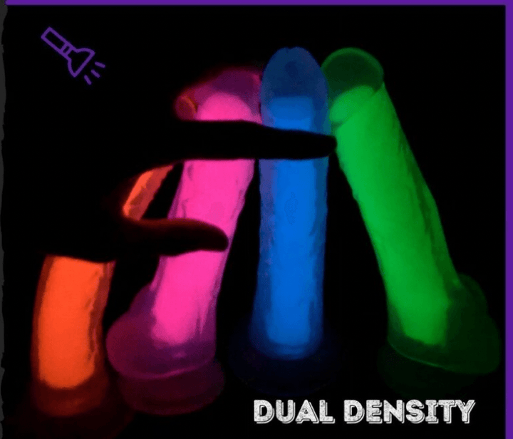 BLUSH Neo Elite Glow in the Dark Silicone Dual Density Dildo with Balls 7.5" - Jiumii Adult Store