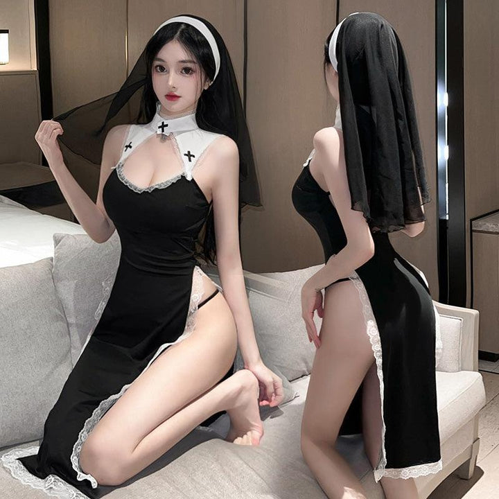 Fee et moi High Split Nun Costume Set - Jiumii Adult Store