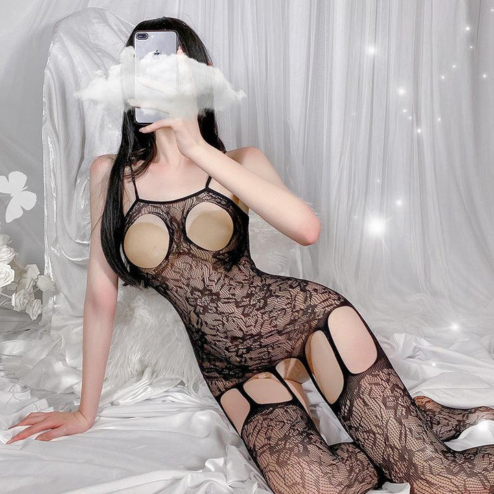 Fee et moi Lace Open-cup Crotchless Suspender Bodystocking - Jiumii Adult Store