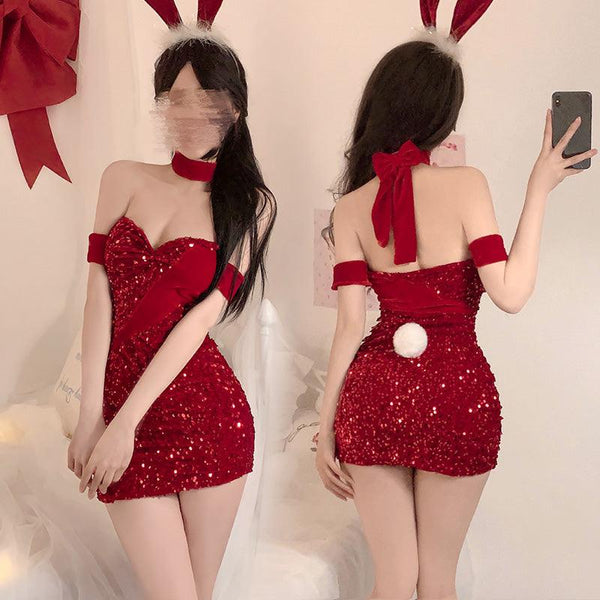 Fee et moi Shiny Velvet Bunny Costume Set 6 Pcs - Jiumii Adult Store