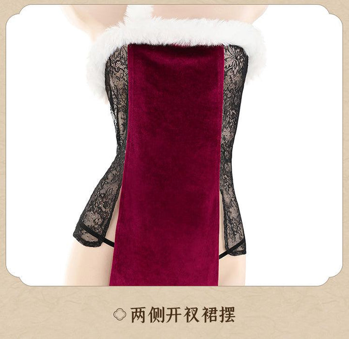 Fee et moi Velvet And Lace Cheongsam With Plush Neck - Jiumii Adult Store