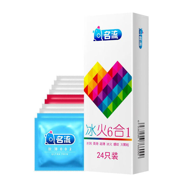 MINGLIU 6 in 1 Mixed Types Condoms Ice & Fire Dotted Ribbed G-spot Stimulation Penis Sleeve Super Thin Condoms 24Pcs - Jiumii Adult Store